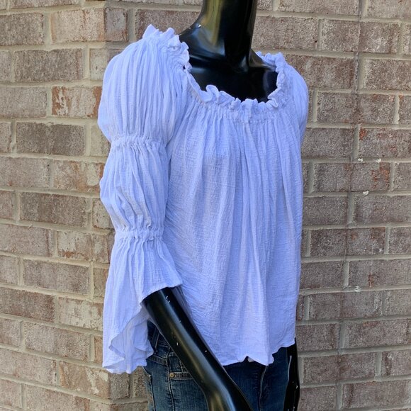 Crinkle Gauze Renaissance Pull Over Blouse with Flounced Sleeves - Picture 5 of 12